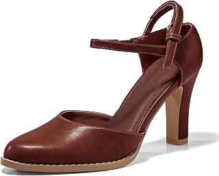 Coutgo Zapatos de tacón alto grueso para mujer, con puntera cerrada, correa al tobillo, estilo vintage D'Orsay