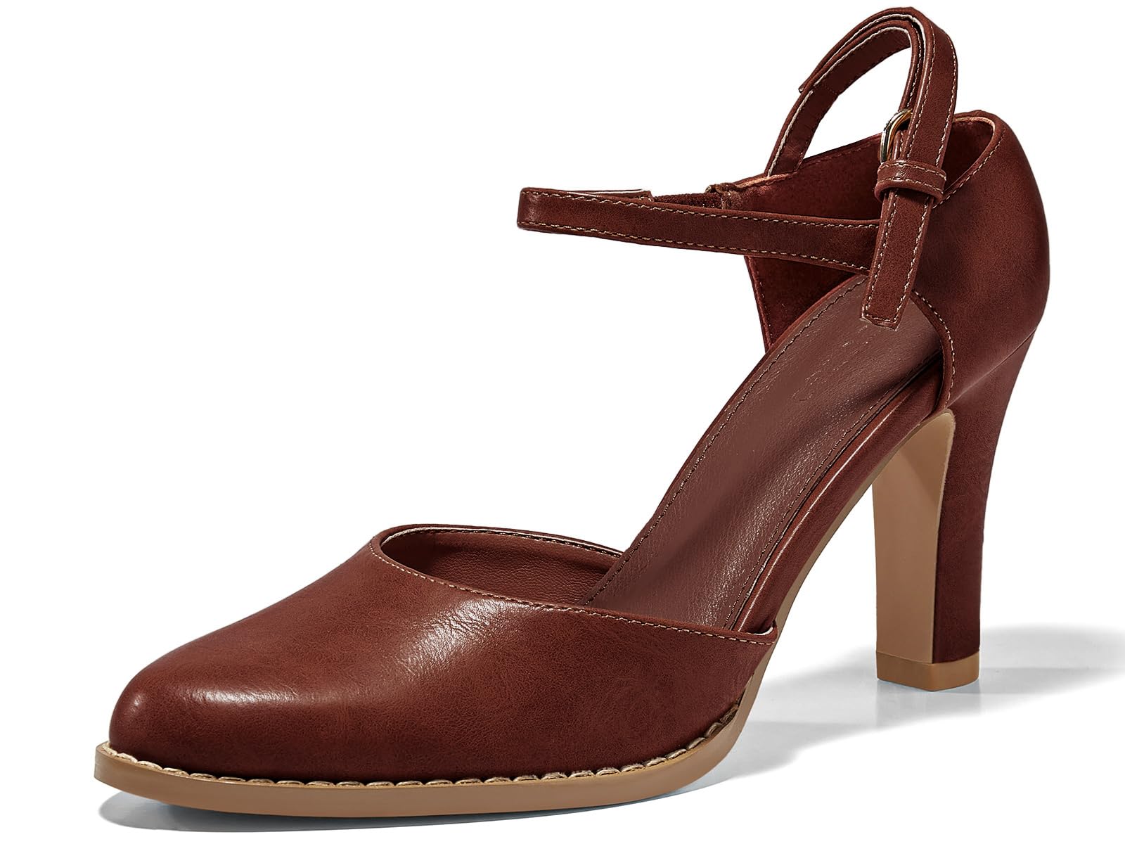 Coutgo Zapatos de tacón alto grueso para mujer, con puntera cerrada, correa al t