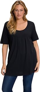 Ulla Popken Women's Plus Size T-Shirt, Pleat, A-line, Short Sleeve 796473