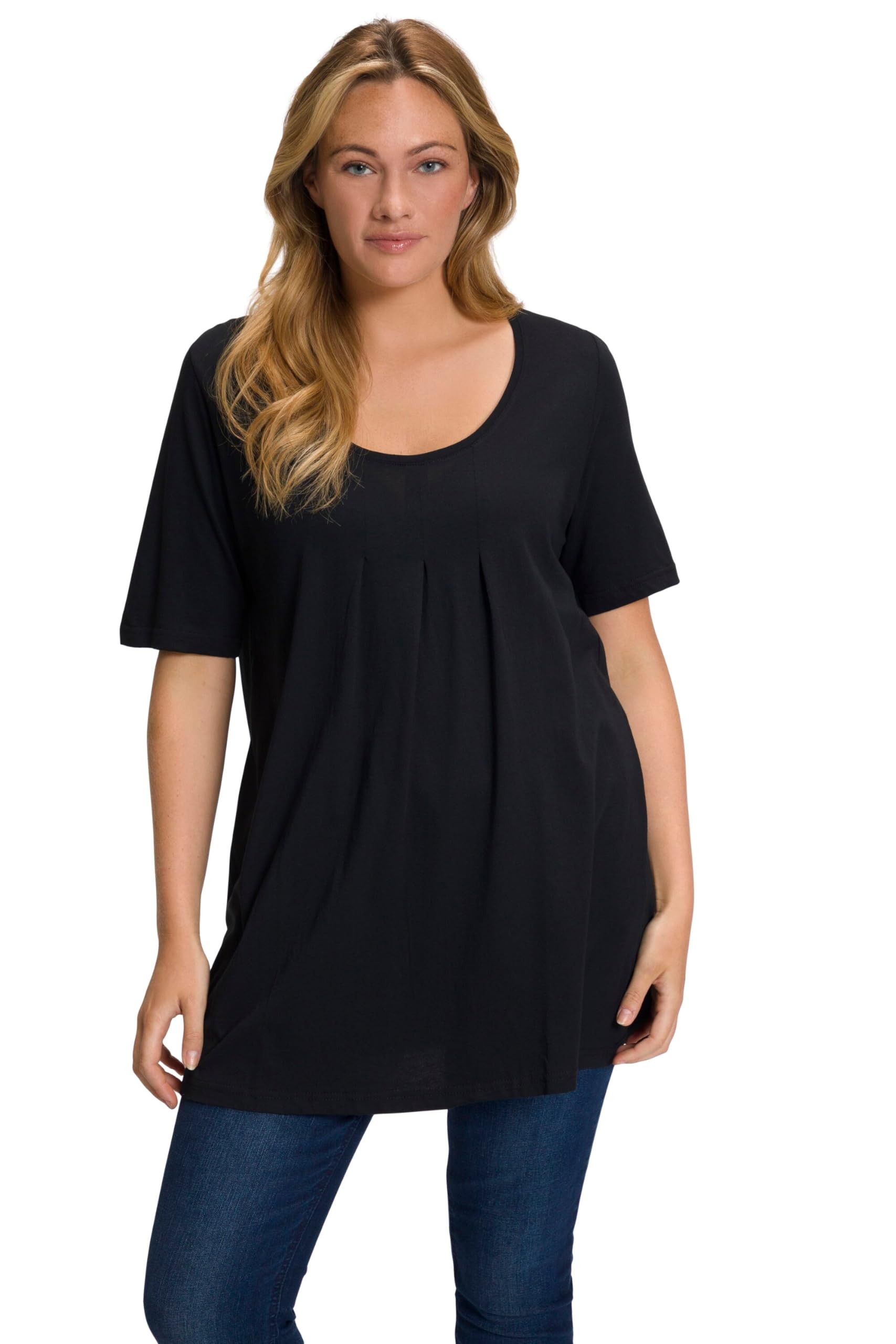 Ulla Popken Women's Plus Size T-Shirt, Pleat, A-line, Short Sleeve 796473