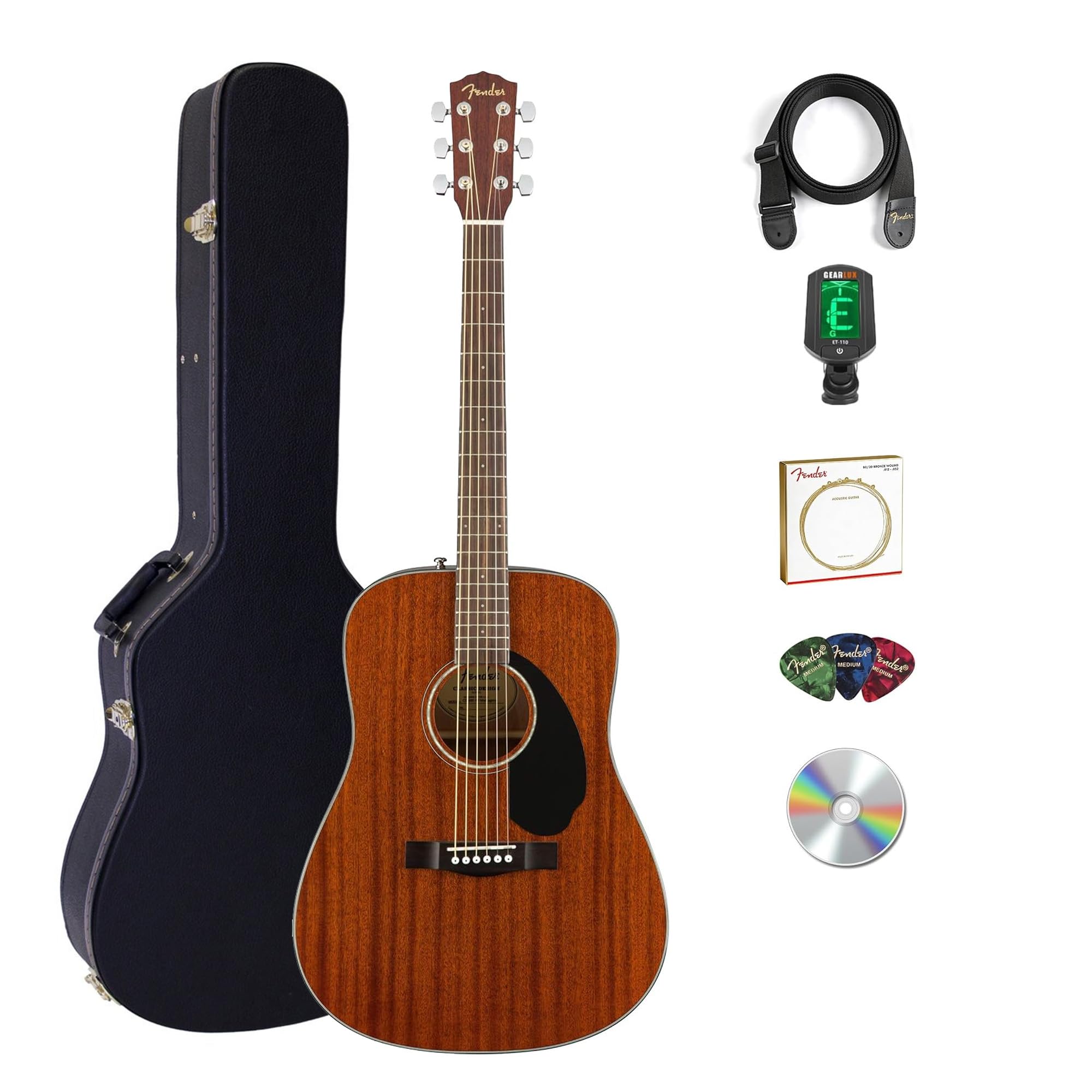 Fender CD-60S Solid Top Dreadnought Acoustic Guitar - All Mahogany Bundle with H
