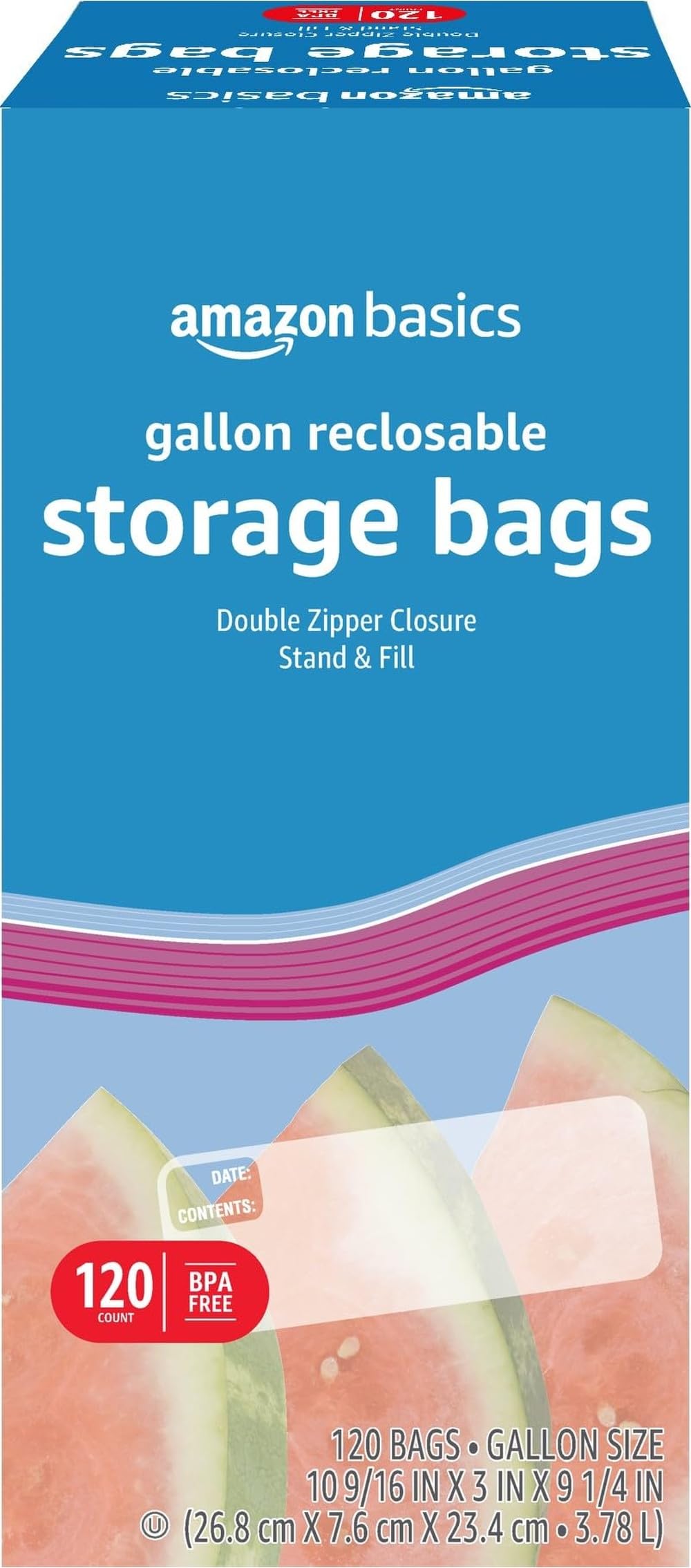 Amazon Basics Reclosable Gallon Food Storage Bags with Double Zipper Seal, Stand