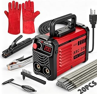 Hpoouo 200Amp 20PCS Rods Stick Welder, Super MINI Portable Welding Machine | IGBT Inverter Welder Machine 110V with Hot Start/Arc Force/Anti-Stick, ARC Welder for 1/16"-1/8" Rod , Beginner &amp; Home DIY