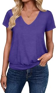 Sialois 半袖 レディース Tシャツ Vネック トップス ファッション バンド付き ボトム トップス 夏 春 衣装 ビーチ バケーション 服 2026