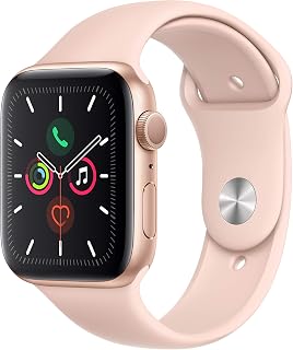 Apple Watch Series 5 (GPS, 44MM) - Gold Aluminum Case with Pink Sand Sport Band (Renewed)