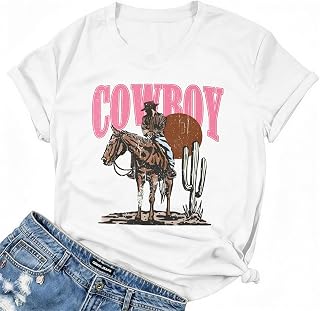 Western Cowgirl Vintage T-Shirt for Women Retro Rodeo Country Music Wild West Graphic Short Sleeve Tops