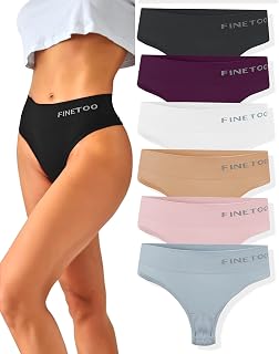 FINETOO 4pcs Ladies Lace Thong Breathable Thong Tummy Control Thong Set High Waist Underwear Women Soft Underpants S-XL (A, 4pcs L)