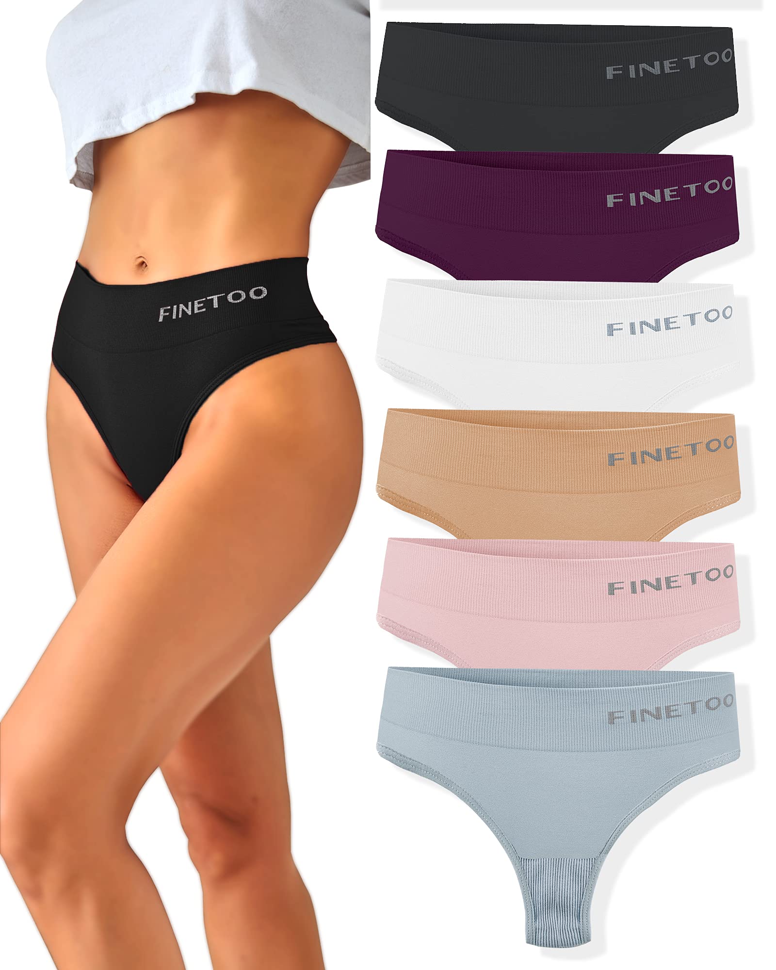 FINETOO 4pcs Ladies Lace Thong Breathable Thong Tummy Control Thong Set High Wai