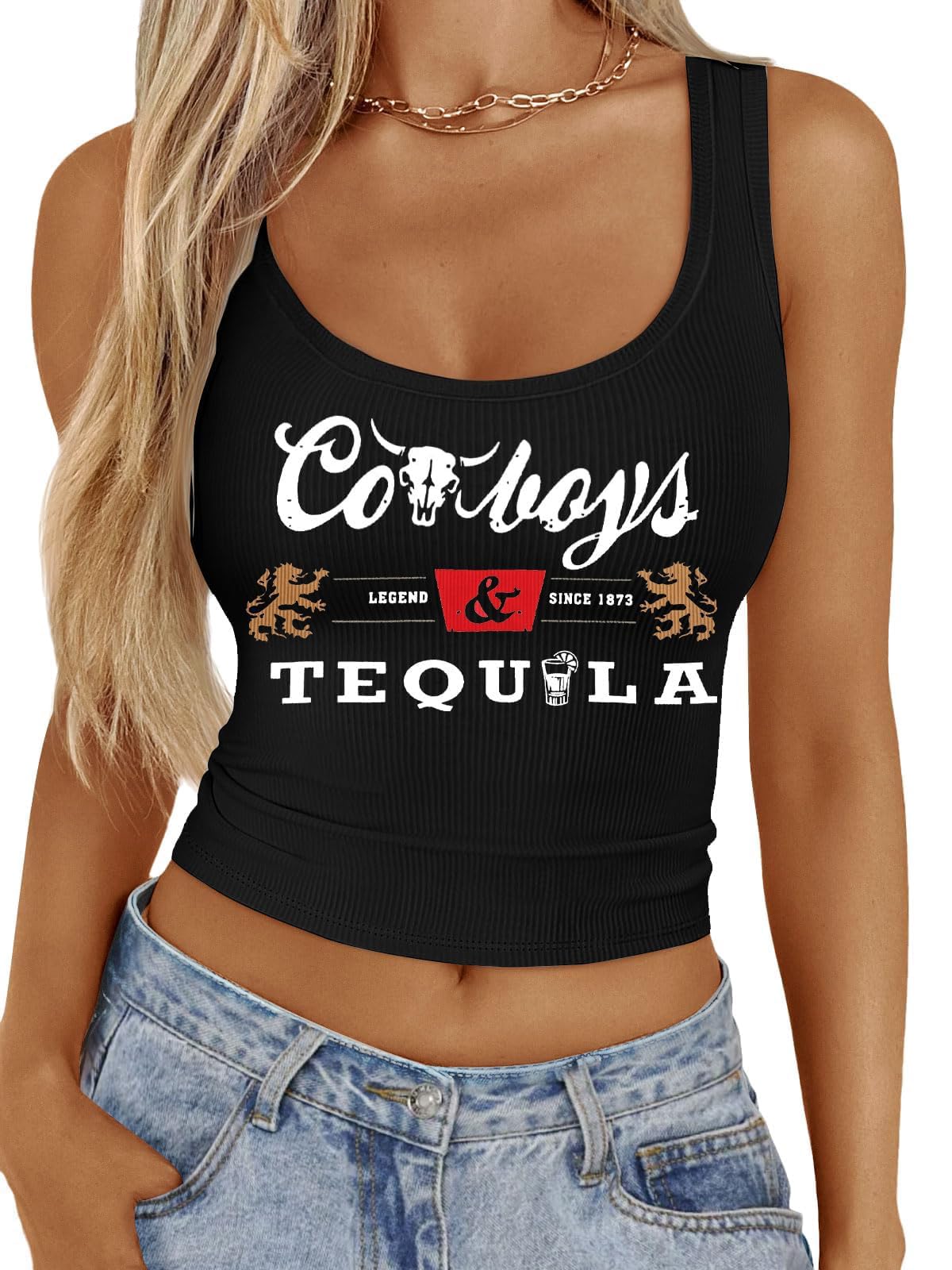 Western Cowgirl Tank Tops Women Country Music Crop Top Sleeveless Cowboy Graphic