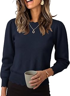 Wkior Women's Fall Long Sleeve Lightweight Sweater Business Casual Tops