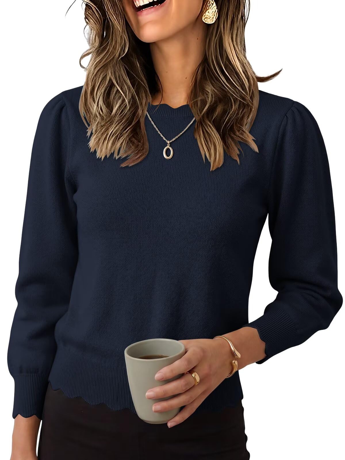 Wkior Women's Fall Long Sleeve Lightweight Sweater Business Casual Tops