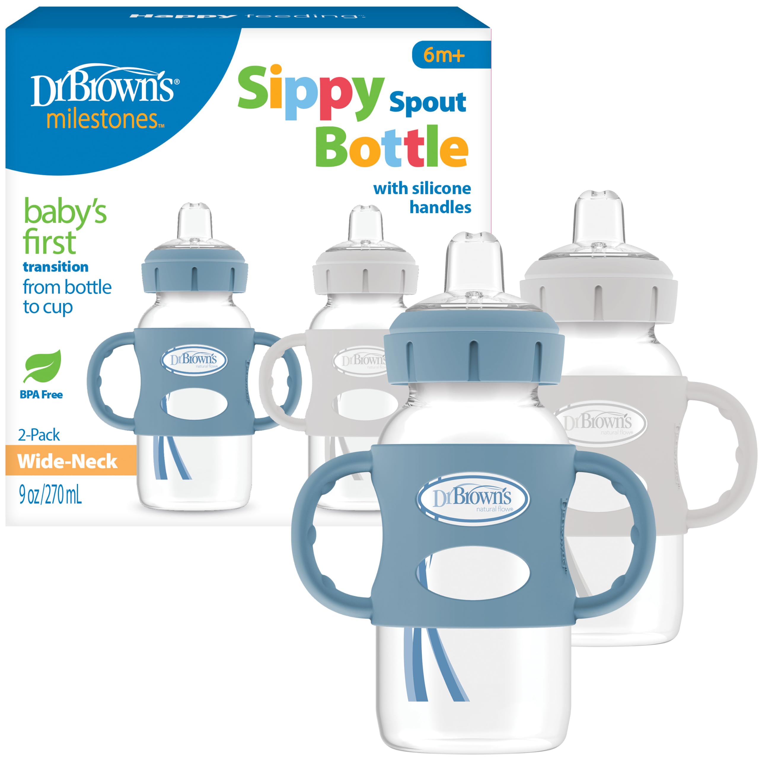 Dr. Brown’s Milestones Wide-Neck Transitional Sippy Bottle with Silicone Handles