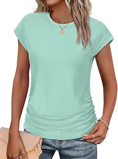 SAMPEEL Camisetas de verano para mujer, de moda, 2025, fruncidas, de manga corta, cuello redondo, camisetas de moda