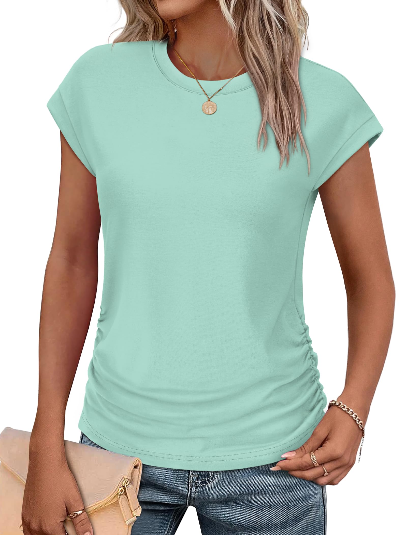 SAMPEEL Camisetas de verano para mujer, de moda, 2025, fruncidas, de manga corta