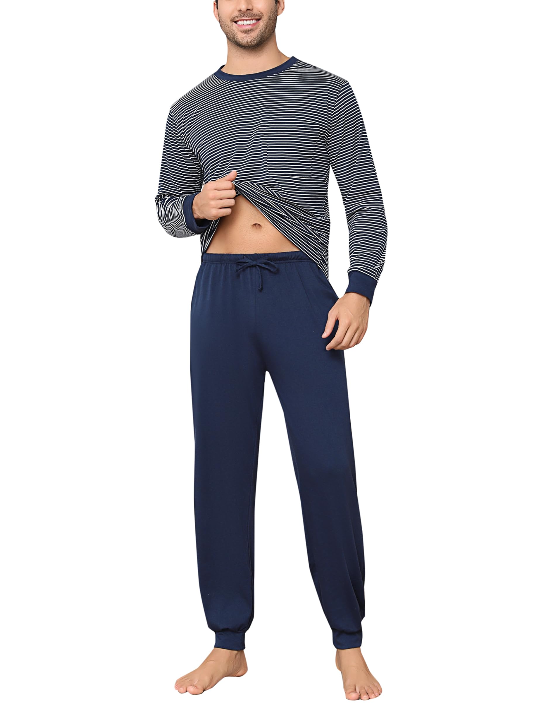 Aseniza Men's Long Pyjamas Winter Long Sleeve Cotton Striped
