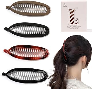 4pcs Banana Hair Clips for Women - Classic Large Vintage French Banana Clip Comb for Thick Thin Medium Fine Hair Cute Ponytail Holder Interlock Styling Clips Strong Hold