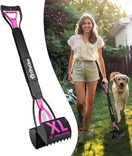 80 cm Dog Pooper Scooper Scooper for Gravel Earth Grass Long Handle without Leaning Foldable in Pink