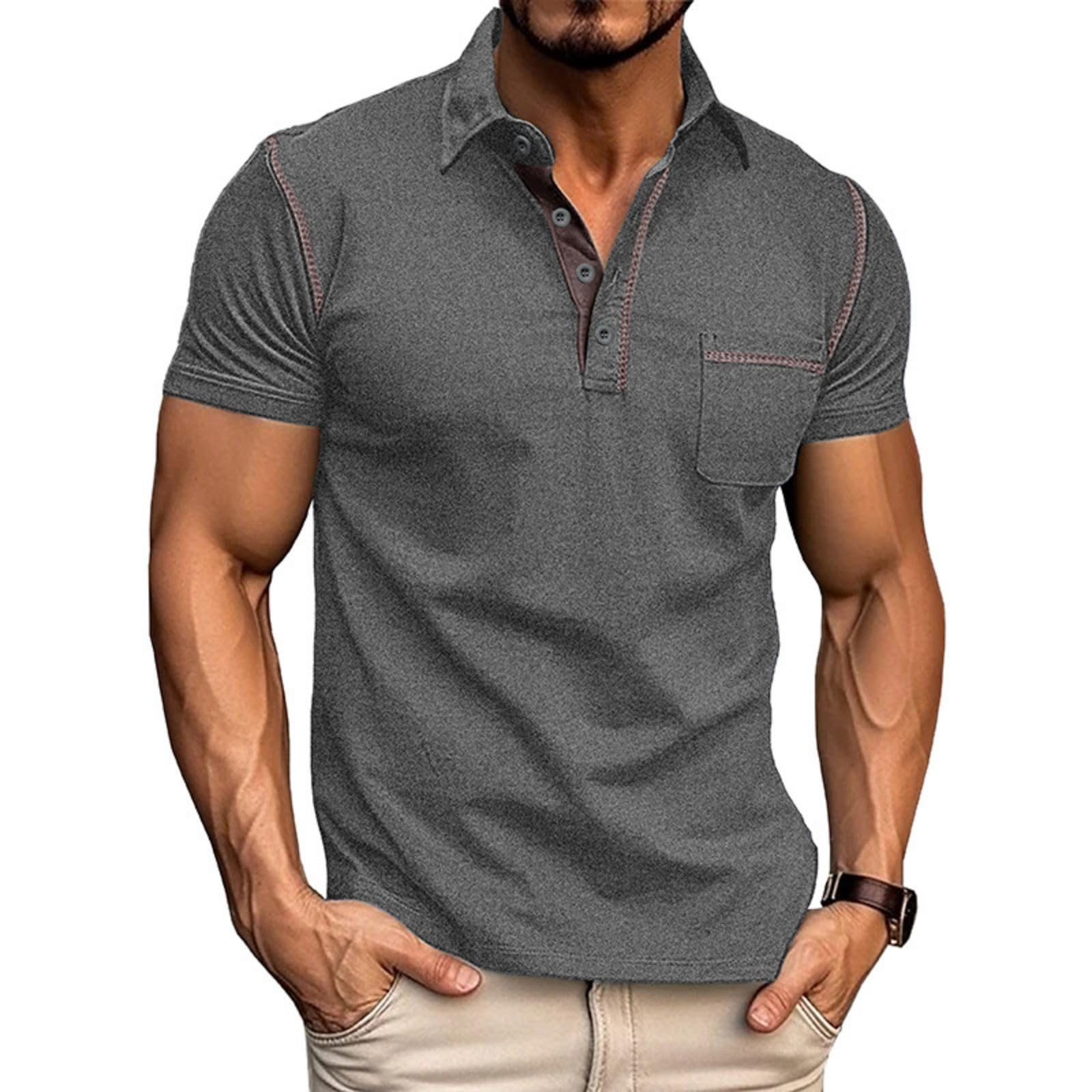 Mens Classic Fashion Polo Shirt Short Sleeve Lightweight Cotton Pocket Polo Shir