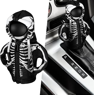 Wonderjune Halloween Car Gear Shift Hoodie Cover Decoration,Black,Skull | Universal Fit for Auto Shifters, Adds Spooky Festive Vibe to Interior, Soft Fabric Covers Protects Gear Knob, Easy Install