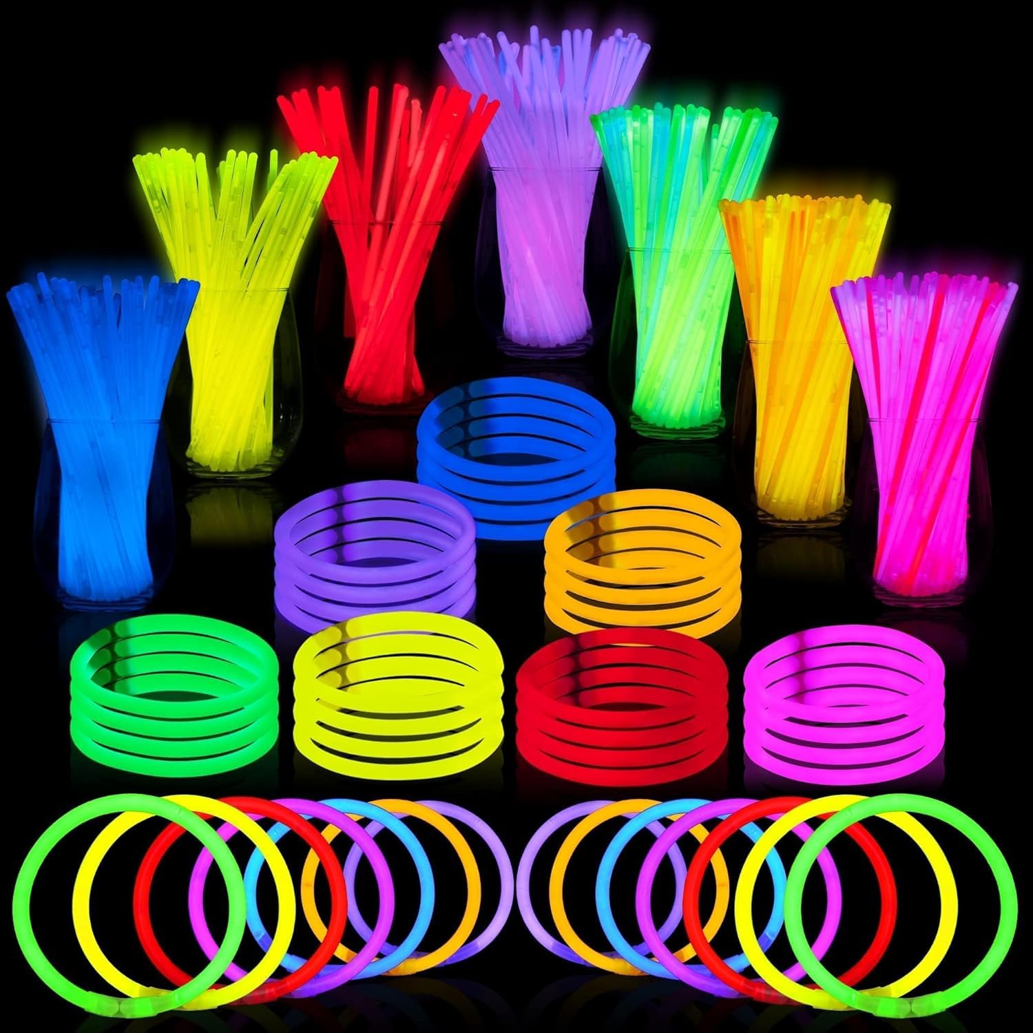 JOYIN 100 Pcs 8" Glow sticks Bulk Party Pack, Neon Glow in the Dark Party Suppli