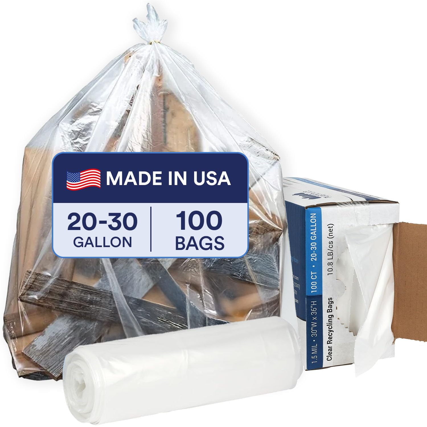 Plasticplace 20-30 Gallon Trash Bags │ 1.5 Mil │ Clear Heavy Duty Garbage Can Li