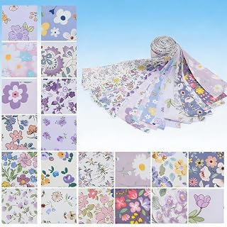 20 Pieces 2.5 x 20 Inches Floral Fabric 100% Cotton Twill Fabric for DIY Project Making, Pre-Cut for Sewing Crafts DIY Projects (Purple)