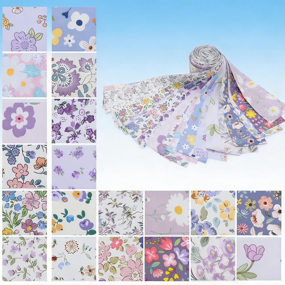 20 Pieces 2.5 x 20 Inches Floral Fabric 100% Cotton Twill Fabric for DIY Project