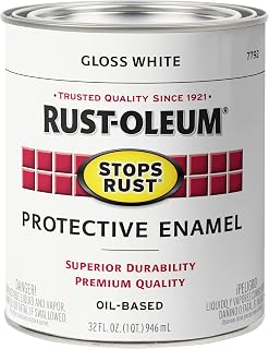 Rust-Oleum Stops Rust Brush On Protective Enamel Paint, Gloss White | Rust and Corrosion Resistant, Indoor and Outdoor Durability, Beautiful, Long-Lasting Finish on Metal, Wood and More, Quart