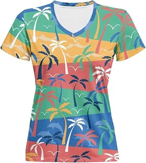 Women Summer Casual Short Sleeve V Neck T Shirts Plus Size Athletic T Shirts Graphic Tee Tops XS-5XL