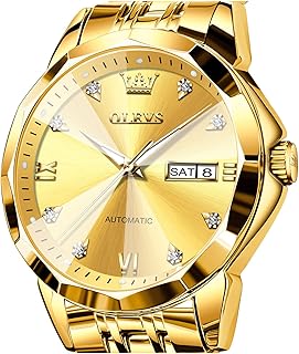 OLEVS Men's Classic Automatic Mechanical Watch Diamond Mirror Stainless Steel Casual Waterproof Day/Date Calendar