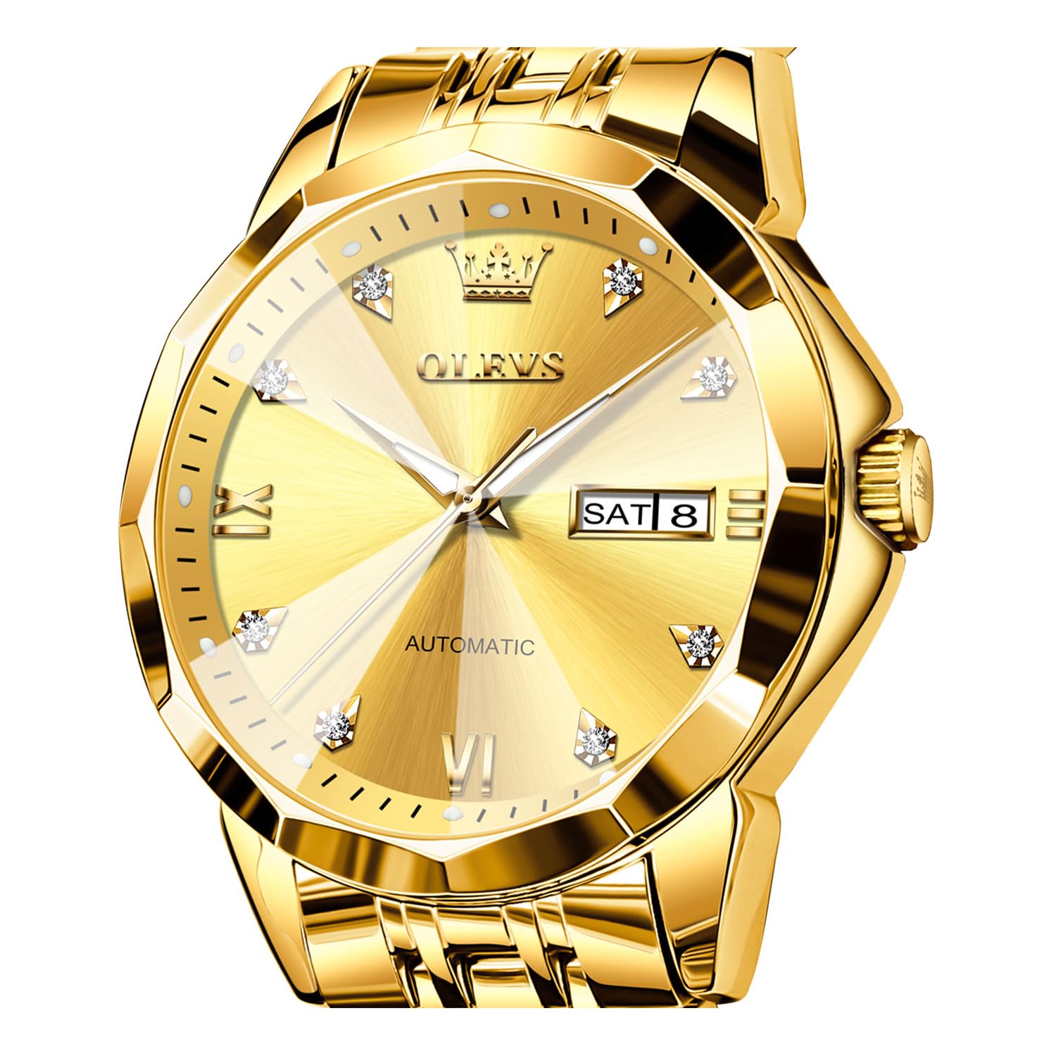 OLEVS Men's Classic Automatic Mechanical Watch Diamond Mirror Stainless Steel Ca