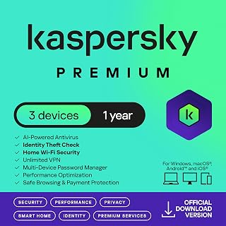 Kaspersky Premium Total Security 2026 | 3 Devices | 1 Year | Anti-Phishing and Firewall | Unlimited VPN | Password Manager | Parental Controls | 24/7 Support | PC/Mac/Mobile | UK Online Code