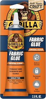 Gorilla Fabric Glue, 100% Waterproof, No-Sew, Clear, 73 mL | Washer And Dryer Safe Formula Creates A Permanent Bond That Dries Crystal Clear And Remains Flexible After Washing