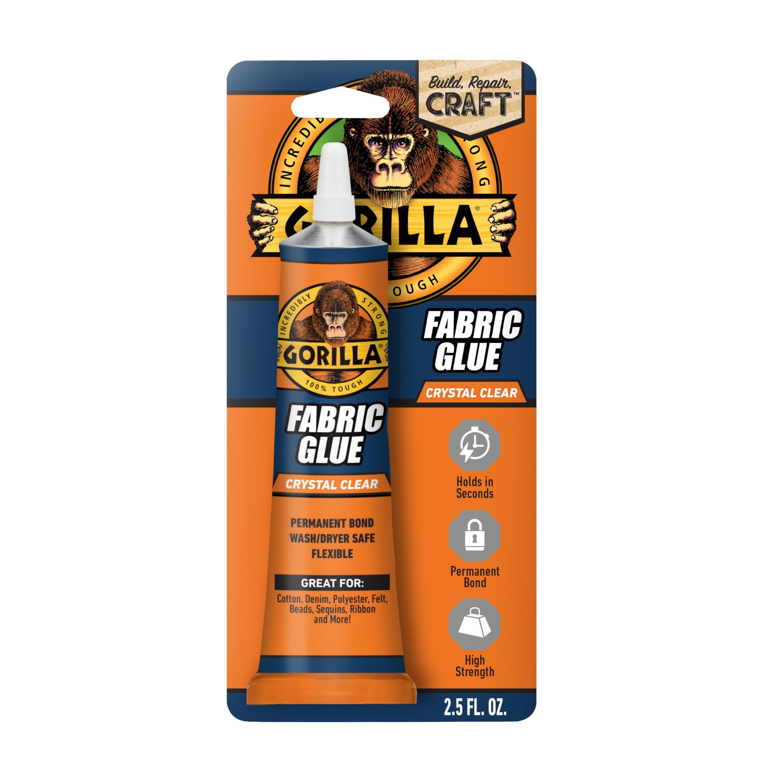 Gorilla Fabric Glue, 100% Waterproof, No-Sew, Clear, 73 mL | Washer And Dryer Sa