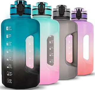 GIFUBOWA Half Gallon Water Bottle 2.2l Big Sports Jug 2l Large with Straw | 74oz, Bpa Free, Leakproof, Wide Mouth, Dishwasher safe, Motivational Time and Volume Marker, Handle, Cleaning Brush, Gym