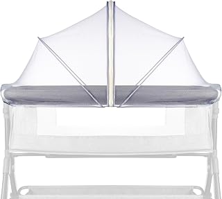 DUSHARKFUN Bassinet Cover Mosquito Net for Babies to Keep Insects/Bugs/Cats Out, Toddler Bassinet/Bedside Sleeper/Crib Net with Two-Way Zippers &amp; Storage Bag, Breathable Mesh Holes, White