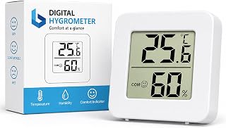 Boulton Small Digital Hygrometer Room Temperature Thermometer – Mini Indoor Temperature and Humidity Monitor with LCD Display Face Icon for Home Office Comfort Reptile Greenhouse Garden