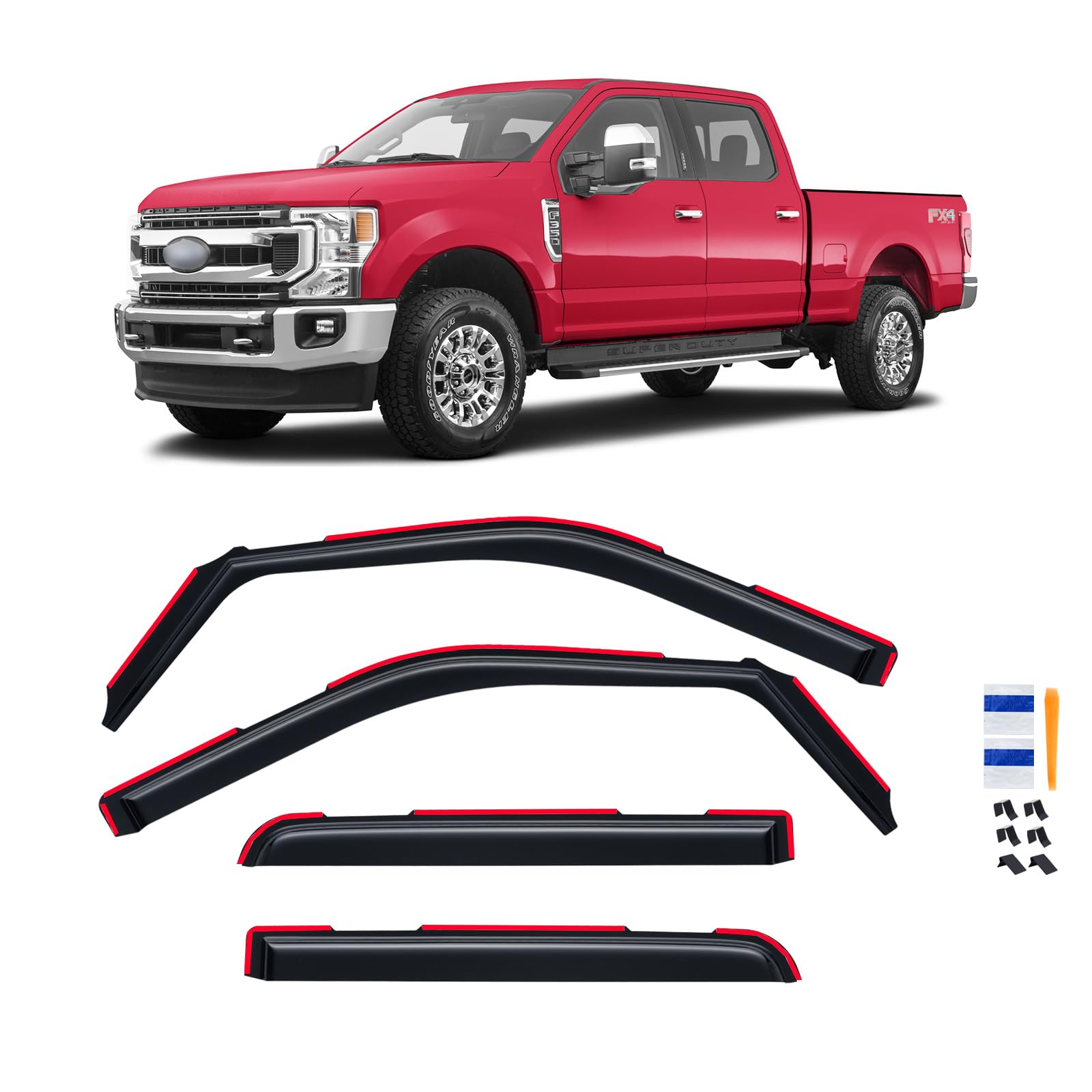 in-Channel Rain Guards for 2017-2026 F250 F350 F450 F550 Super Duty Crew Cab, Wi