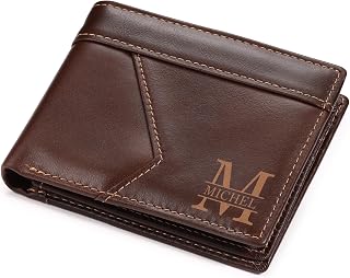 Personalized Leather Wallet for Men, Engraved Wallet for Groomsmen Gifts, Best Man Gift, RFID Blocking Bifold Thin Wallet, Wedding Party & Birthday Gift for Dad Husband (Vintage Brown)