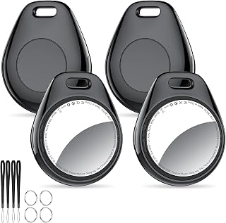 Tukio Air Tracker Tags-4 Pack Black Work with Apple Find My(iOS Only) | Smart Bluetooth Tracker with Keychain/Lanyard, Item Finder with 100dB Sound for Keys/Luggage/Satchel, Replaceable Battery