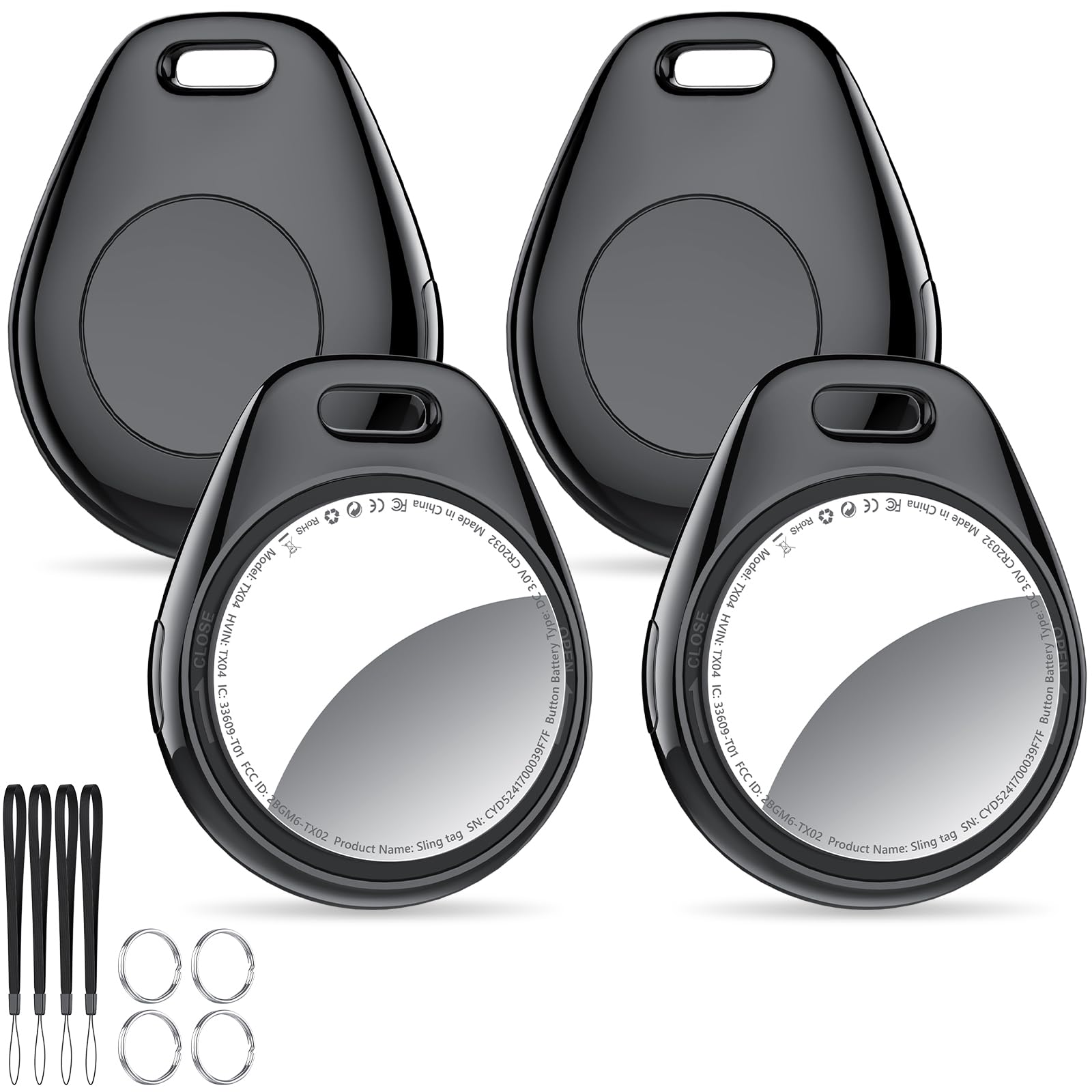 Tukio Air Tracker Tags-4 Pack Black Work with Apple Find My(iOS Only) | Smart Bl