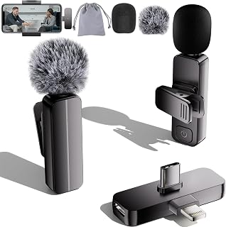 Bulatry 2-Pack Wireless Mini Lavalier Microphone for iPhone,Android Phone - 65ft Cordless Clip on Mics with Noise Reduction 6H Working Time for Video Recording