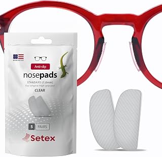 Setex Gecko Grip 1.0mm Anti Slip Nose Pads for Glasses, 5 Pair, Clear | 2X More Grip Than Silicone Nose Pads, Secures When Wet or Oily, 3,500 Patented Gecko Inspired Micro Fibers per Pad, USA Made