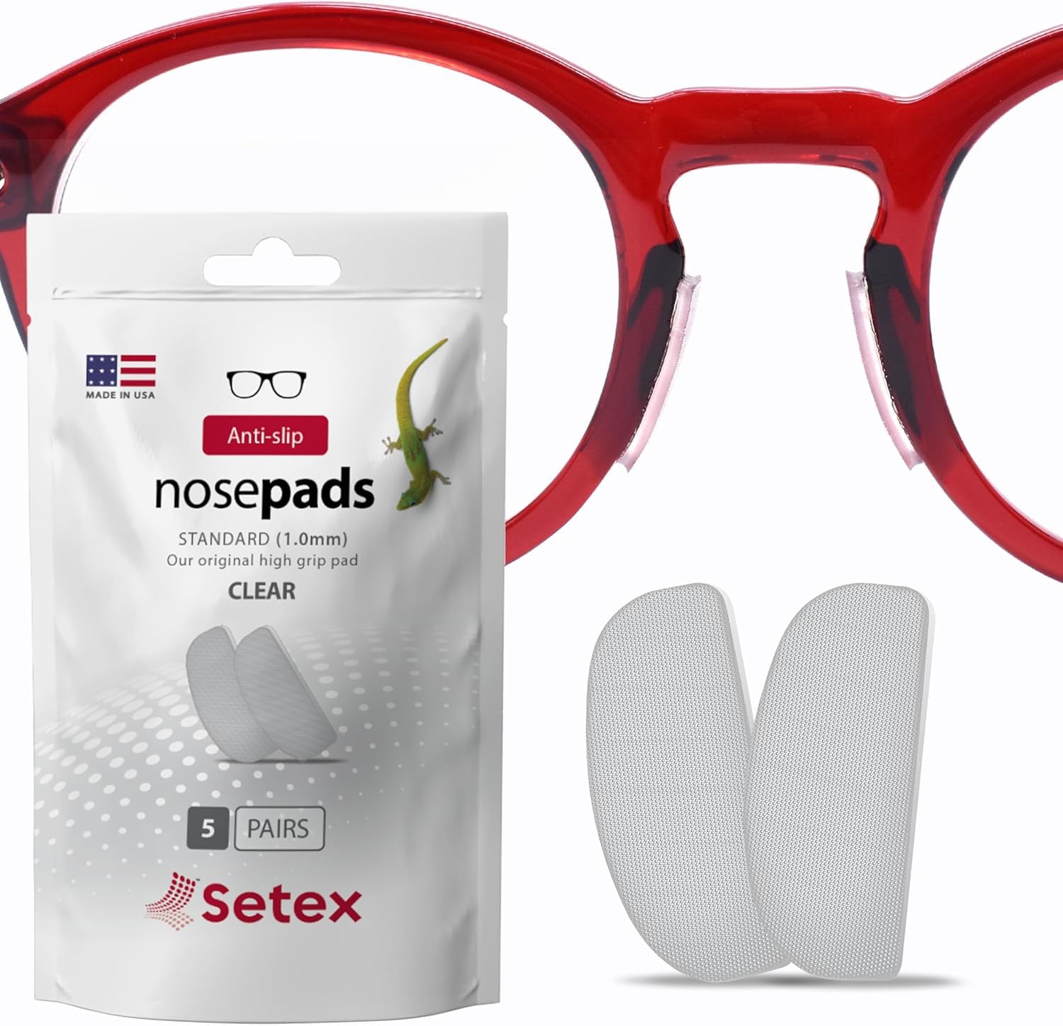 Setex Gecko Grip 1.0mm Anti Slip Nose Pads for Glasses, 5 Pair, Clear | 2X More 