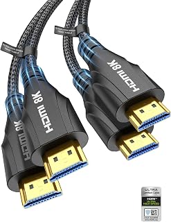 Cratree 10K 8K Câble HDMI 1m Lot de 2,Certifié Ultra Haute Vitesse Câble HDMI 4K 120Hz 8K 60Hz 48Gbps,Supporte eARC HDCP 2.2 2.3 Compatible avec PS5 Blu-Ray HDTV Projecteur Moniteur