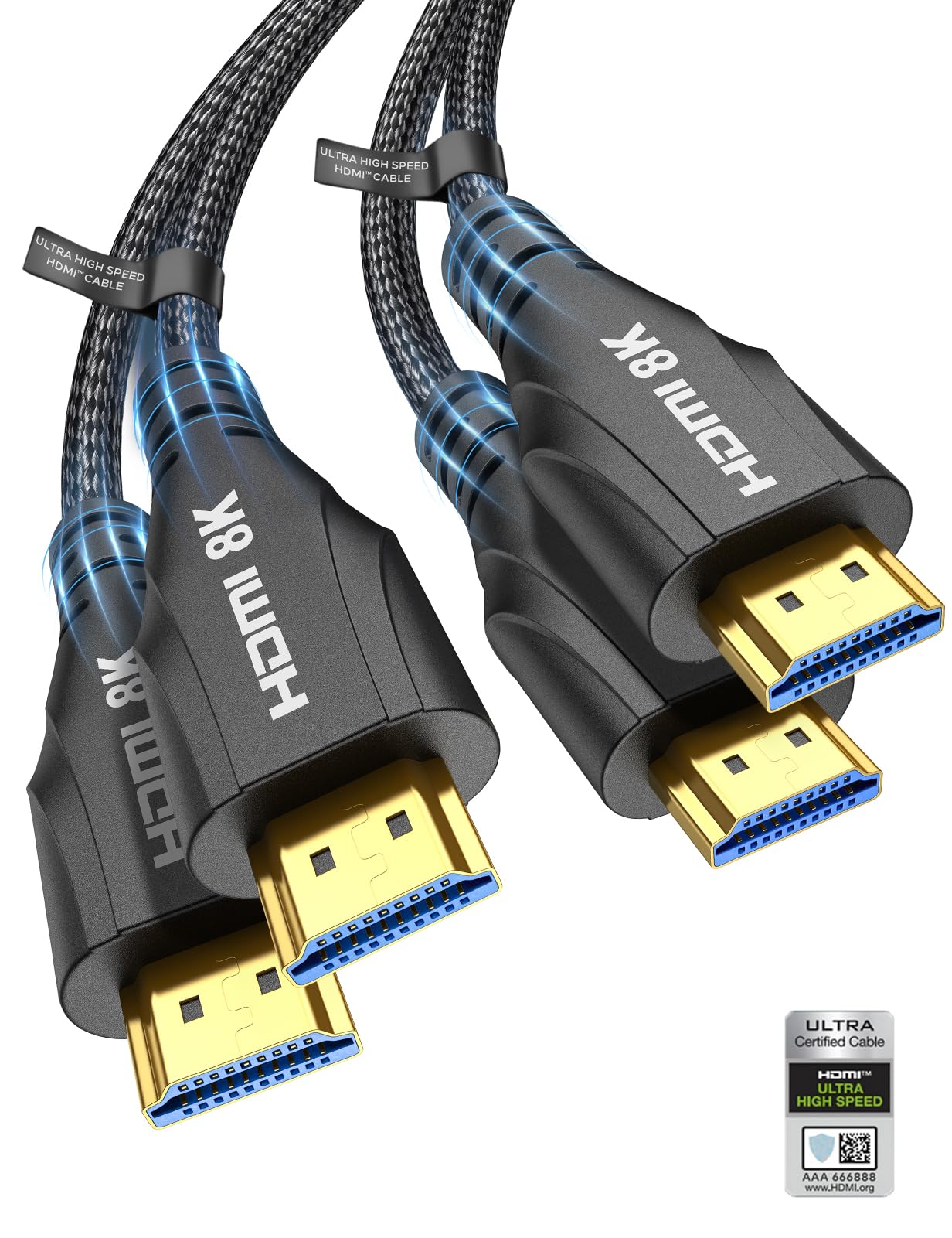 Cratree 10K 8K Câble HDMI 1m Lot de 2,Certifié Ultra Haute Vitesse Câble HDMI 4K