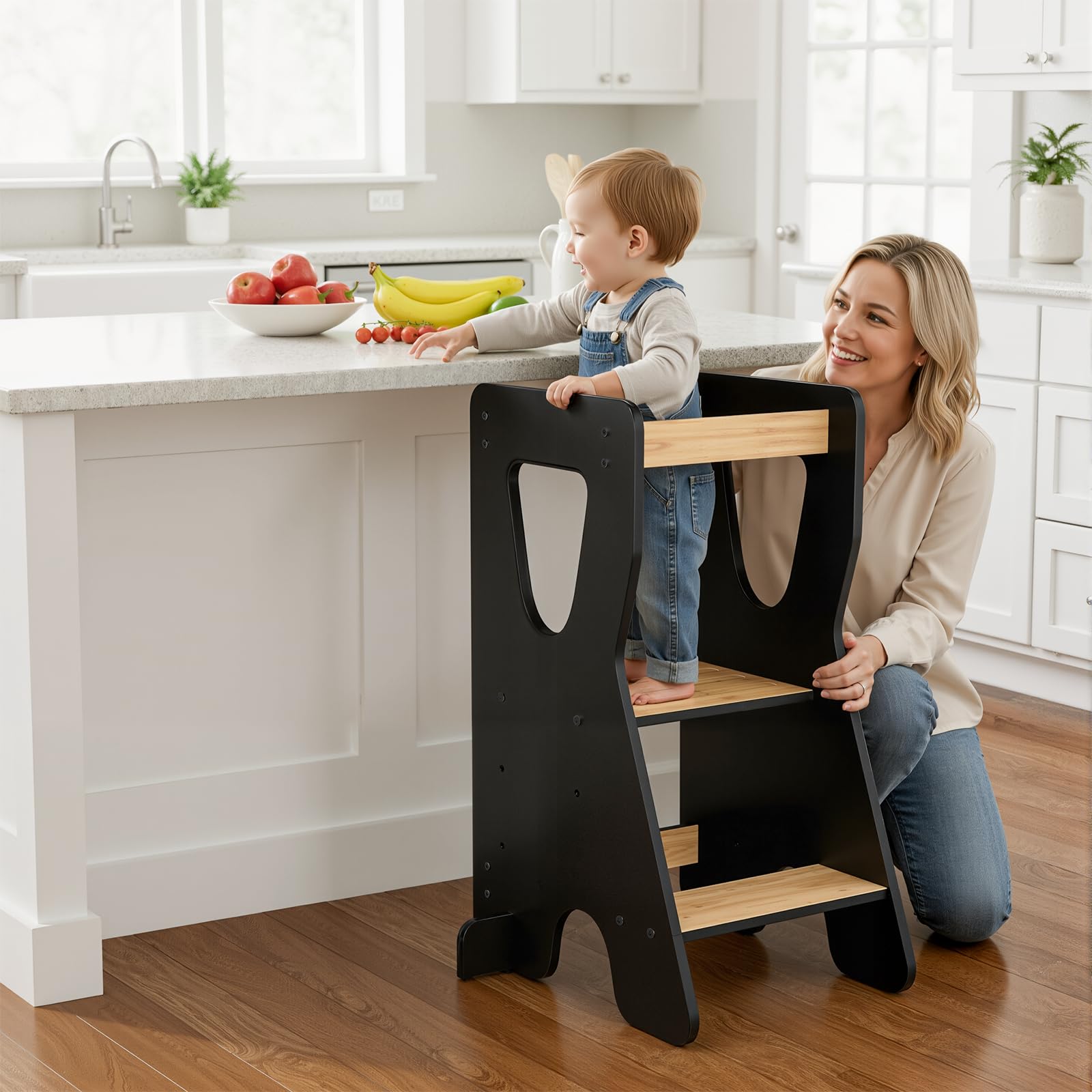 COSYLAND Toddler Standing Tower - Adjustable Height Toddler Kitchen Stool Helper