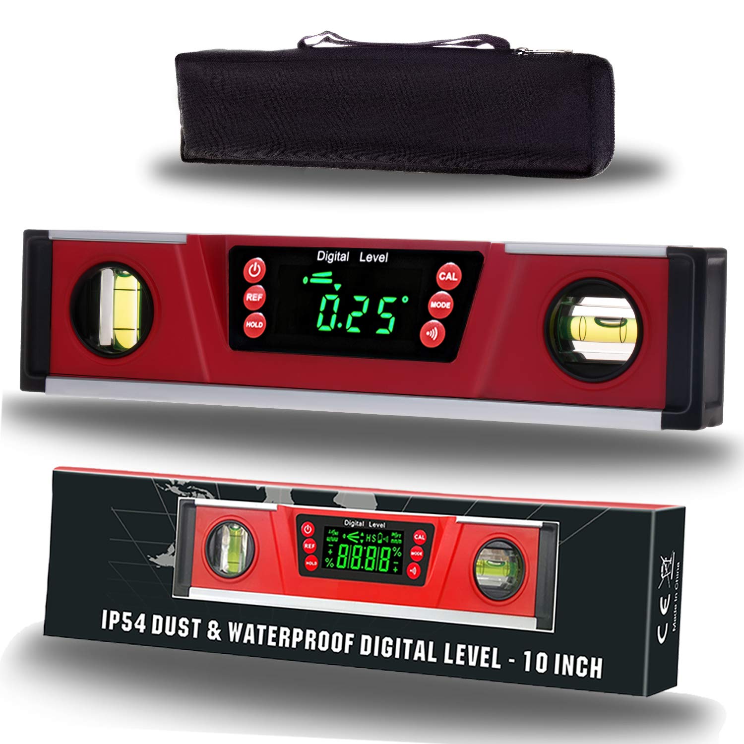 10-Inch Digital Torpedo Level and Protractor | Neodymium Magnets | Bright LED Di