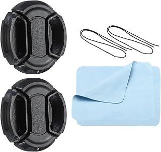Camera Lens Cap, 2 Pack Center Pinch Front Lens Cover with Cap String / Microfiber Cleaning Cloth 37mm Thread Universal DSLR Lens for Fujifilm Pentax Leica