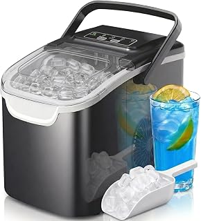 Crzoe Countertop Ice Maker,26Lbs/24H, 2 Ice Sizes, Self-Cleaning, Black | 8 Bullet Ice Cubes in 6 Mins,Ice Machine for Home&Kitchen&Office&Party